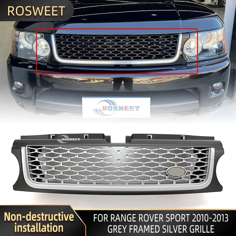 

Racing Grille For Range Rover Sport L320 2010-2013 Gray Framed Silver Auto Parts Front Bumper Grille