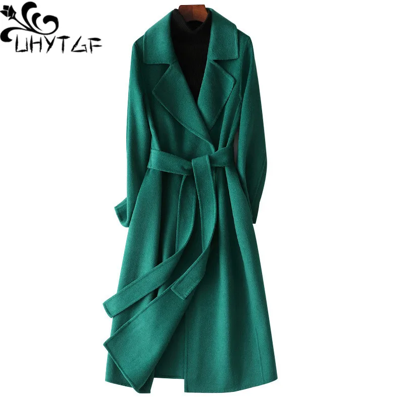 

UHYTGF High-End 100% Wool Coats Womens New Double-Sided Cashmere Autumn Winter Jacket Female Fashion Woolen Overcoat Ladies 2612