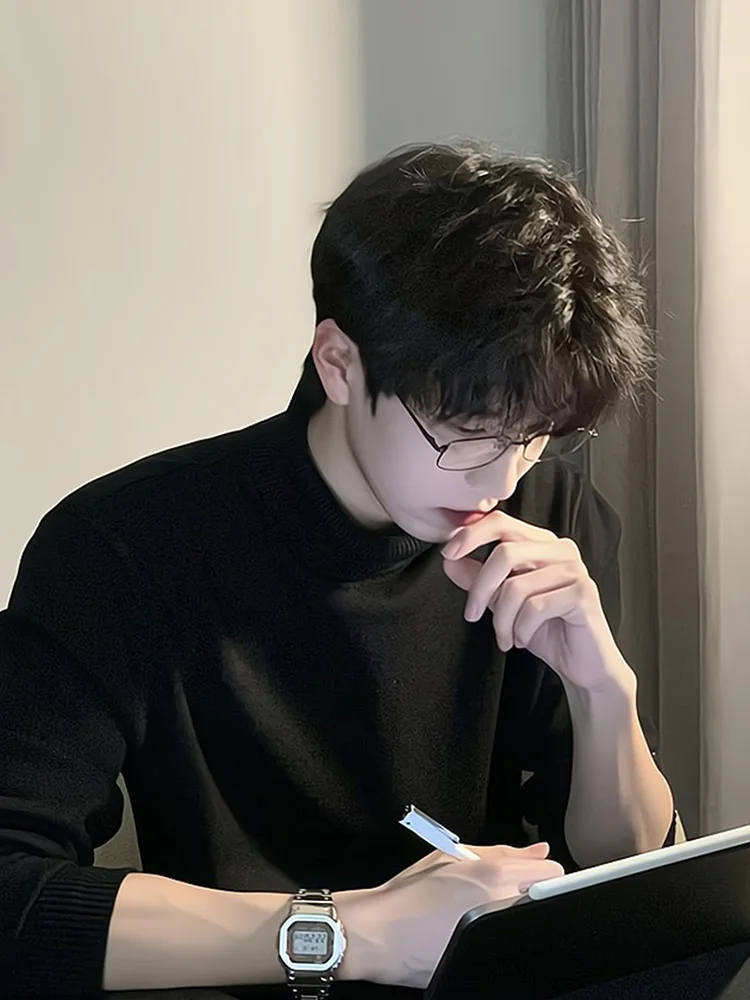 

Loose Fit High Collar Knitted Sweater Men's Autumn Winter Lazy Sle Warm Base Layer irt Inner Wear with Hoodie Jaet