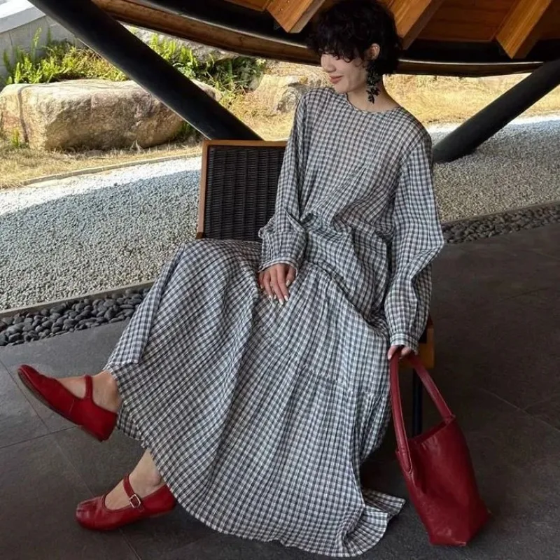 Vintage Elegant Women Summer Plaid Two Piece Set Button Blouse Tiered Long Skirt Outfit S-4XL