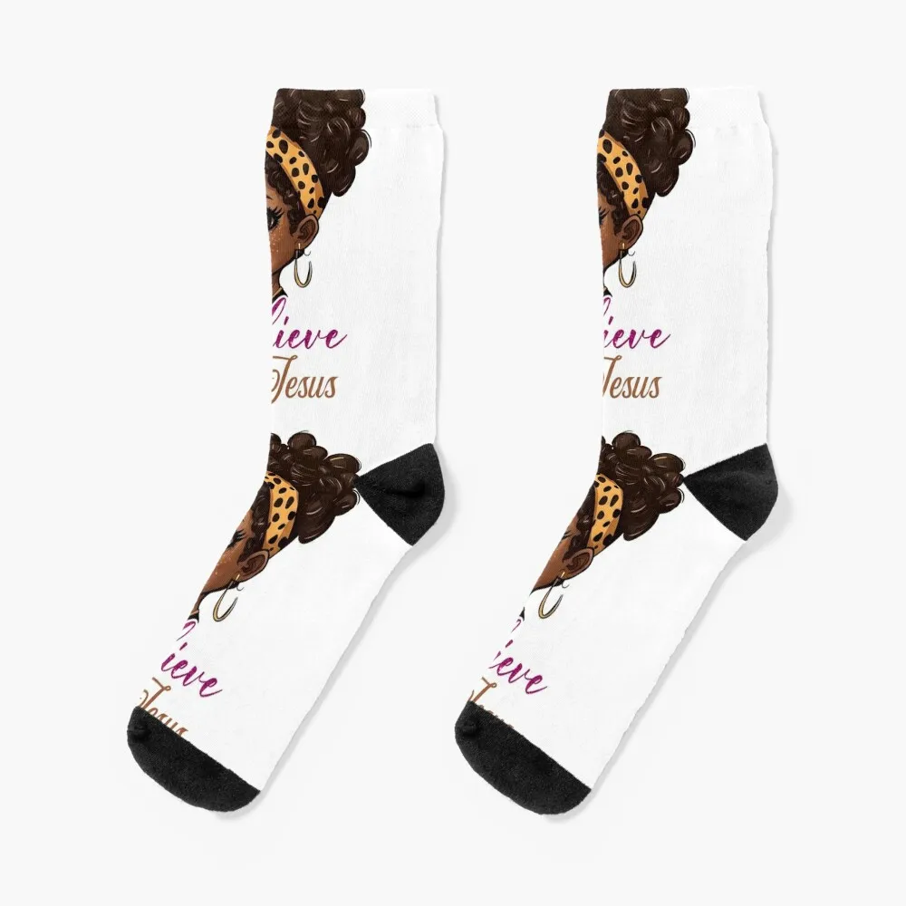 Believe In Jesus -African American jesus Lady Socks happy Antiskid soccer retro custom sports Socks Men's Women's