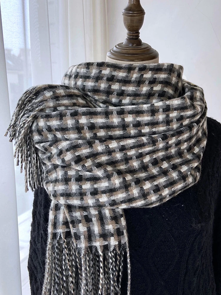 New Vintage Scarf Headscarf Winter Women Ladies Men Preppy Plaid Tassel Scarve Warm Pashmina Mujer Femme Male Foulard Wrap Shawl