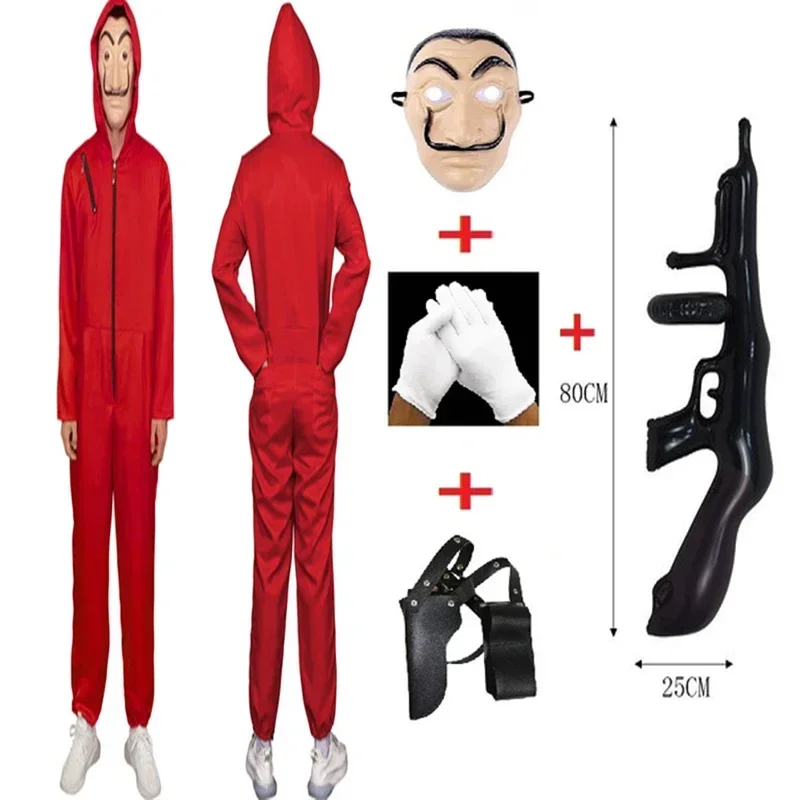 Kostum Halloween cosplay terbaru film fantasi Money House robek-y Play topeng kertas potongan tinggi kostum merah Dali Jumpsuit P MN9