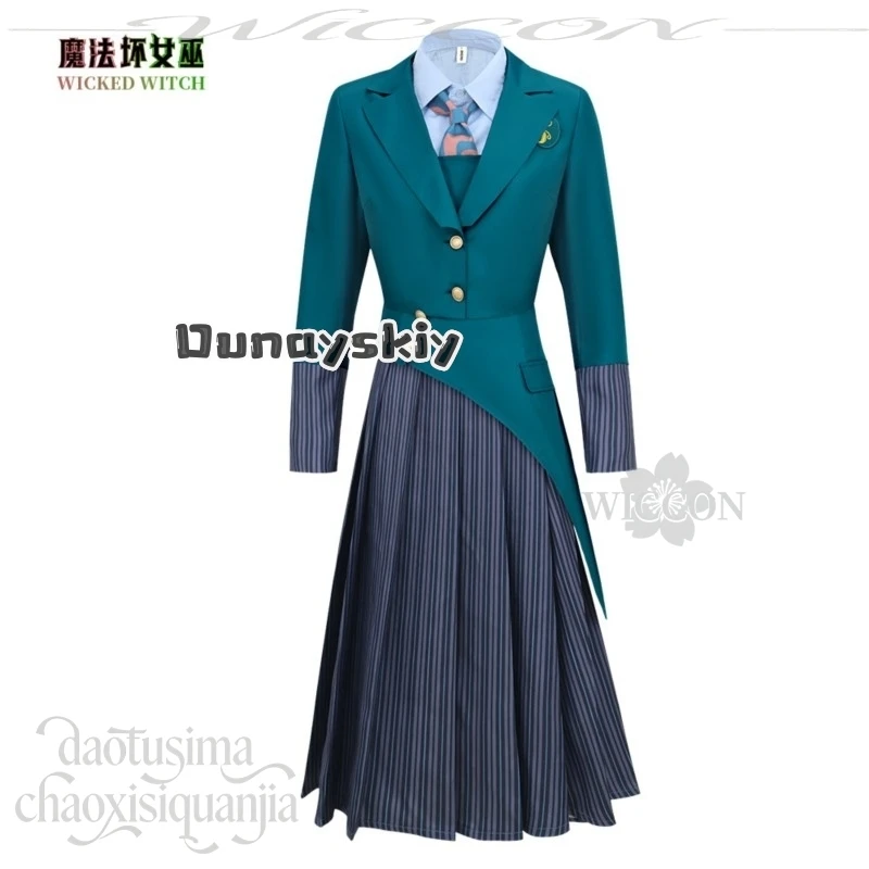 Anime Movie Wicked Cosplay Shiz University School Uniform Fashion Kawaii Cute Magic JK Dress Dark Coat Tie Shirt Halloween Party - view 3