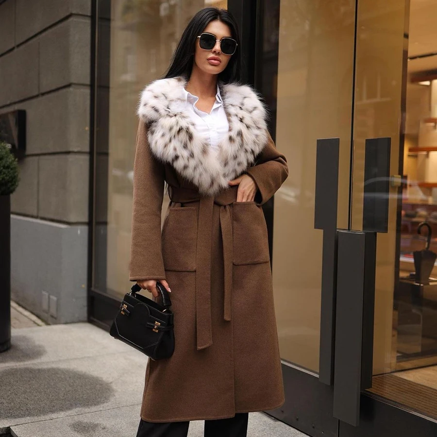 

New Cashmere Coat Women Wool Blends Coats With Lapel 2024 High Quality Wool Trench Coat Long