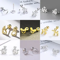 Tragus Helix Piercing Stud pendientes para mujer, Lobe cartílago Simple, Ear Percing Wing Balloon Dog Earring Silver Plated Jewelry