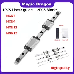 MGN7 MGN12 MGN15 MGN9 L From 100-800mm Miniature Linear Rail Slide 1pcs MGN Linear Guide + 2pcs MGN Black Block 3D Printer Part