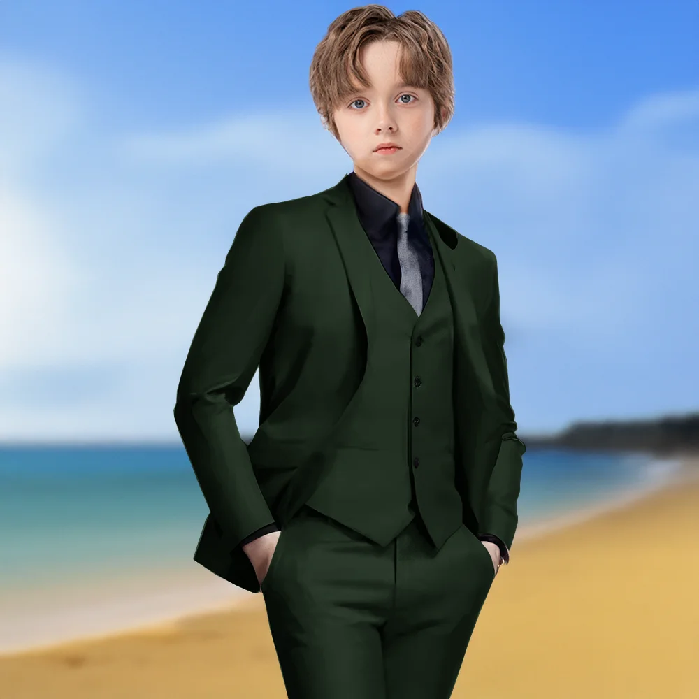 بدلة رسمية للأولاد مكونة من 3 قطع سترة رمادية داكنة وسراويل سترة لحفلات الزفاف للأطفال فستان سهرة للحفلات سترة مخصصة للأولاد