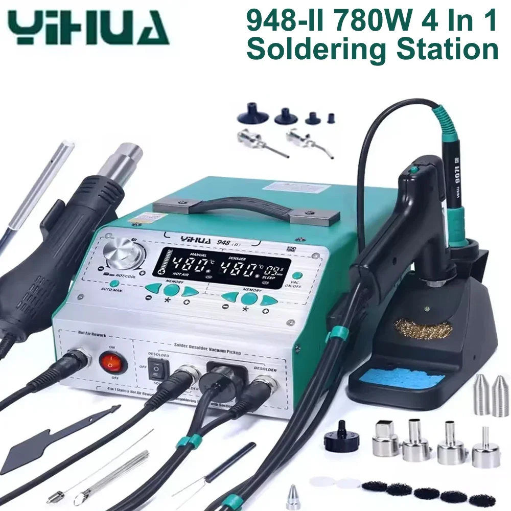 

YIHUA 948-II Soldering Stations 780W 4 In 1 Hot Air Gun Welding Equipped With Tin Suction Desoldering LCD Display Repair Tool