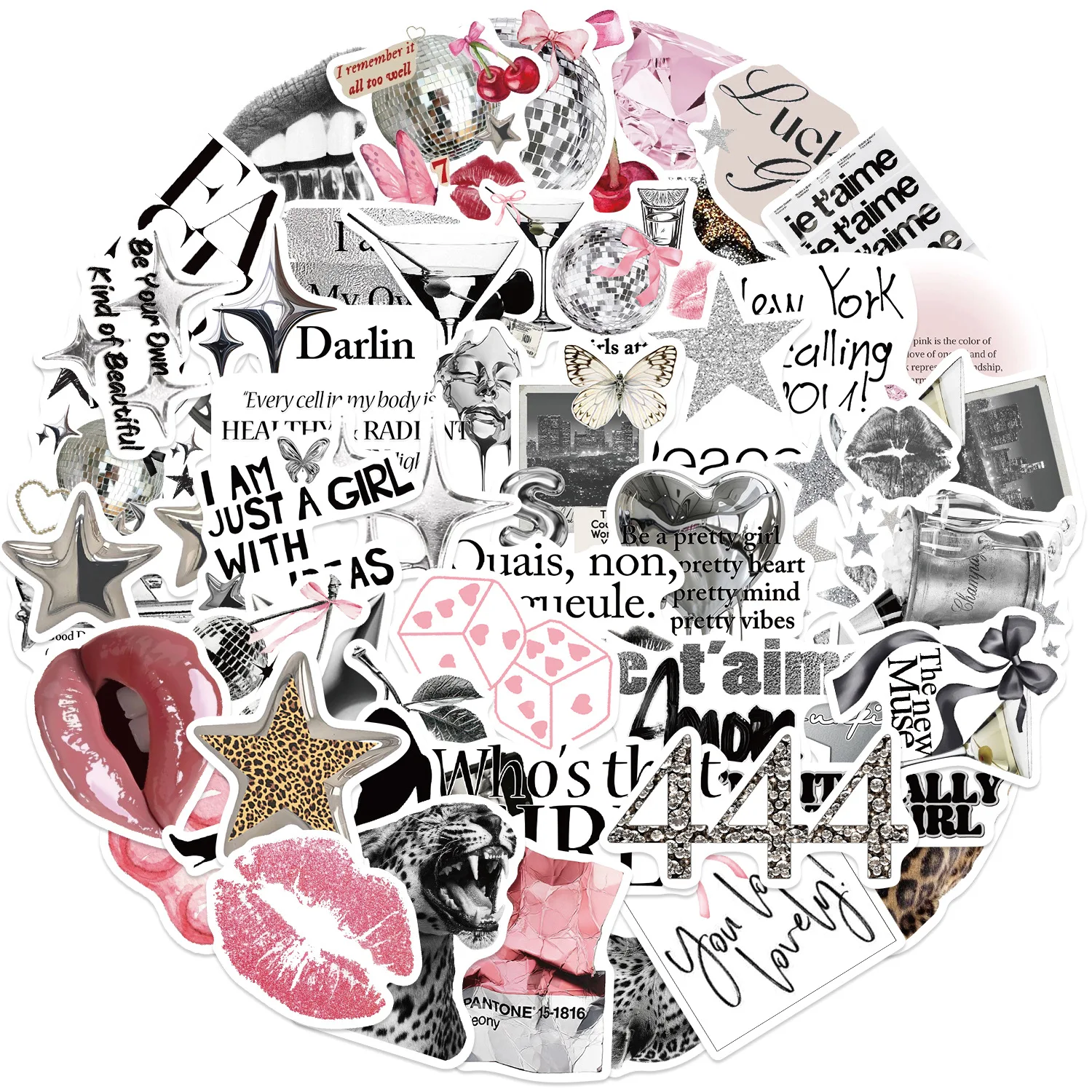 50 قطعة Y2k ملصقات الفضة محظوظ الفتيات ملصقات صناعة يدوية سكرابوكينغ الهاتف الأمتعة سكيت مقاوم للماء Coquette الشارات