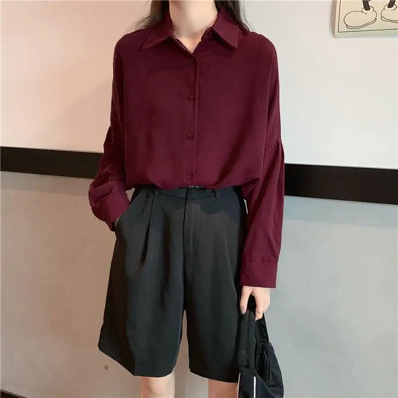 Elegant Lapel Button Loose All-match Long Sleeve Shirt Female Clothing 2023 Autumn New Casual Tops Solid Color Blouse