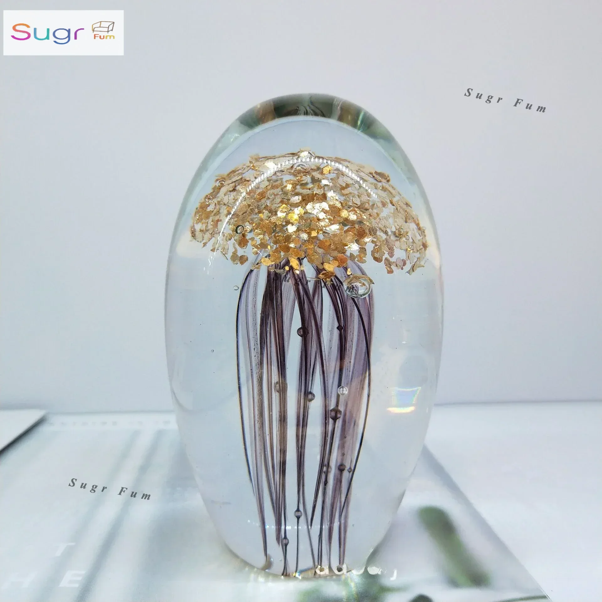 

Креативные хрустальные стеклянные украшения ручной работы, Золотая медуза, художественная главная серия, украшения, стеклянные украшения в виде медузы для дома
