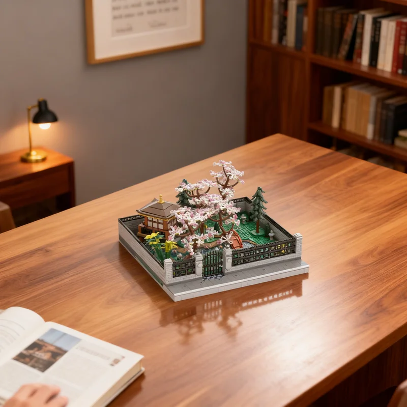 

2585 деталей MOC: Модульная модель парка с цветущими вишнями, строительные блоки для создания уличной сцены, креативный подарок, коллекционный декор, премиум-класс для детей