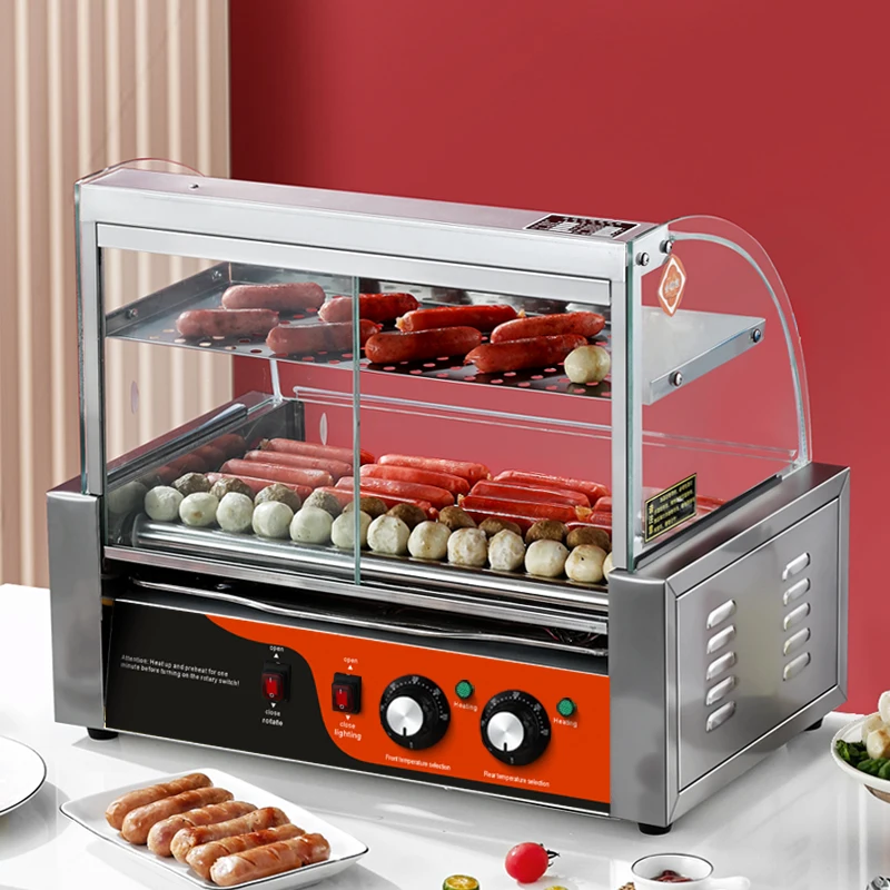 Commercial Electric Stainless Steel Hot Dog and Sausage Grill Machine 7-Roller Kitchen Kitchen Grill Oven