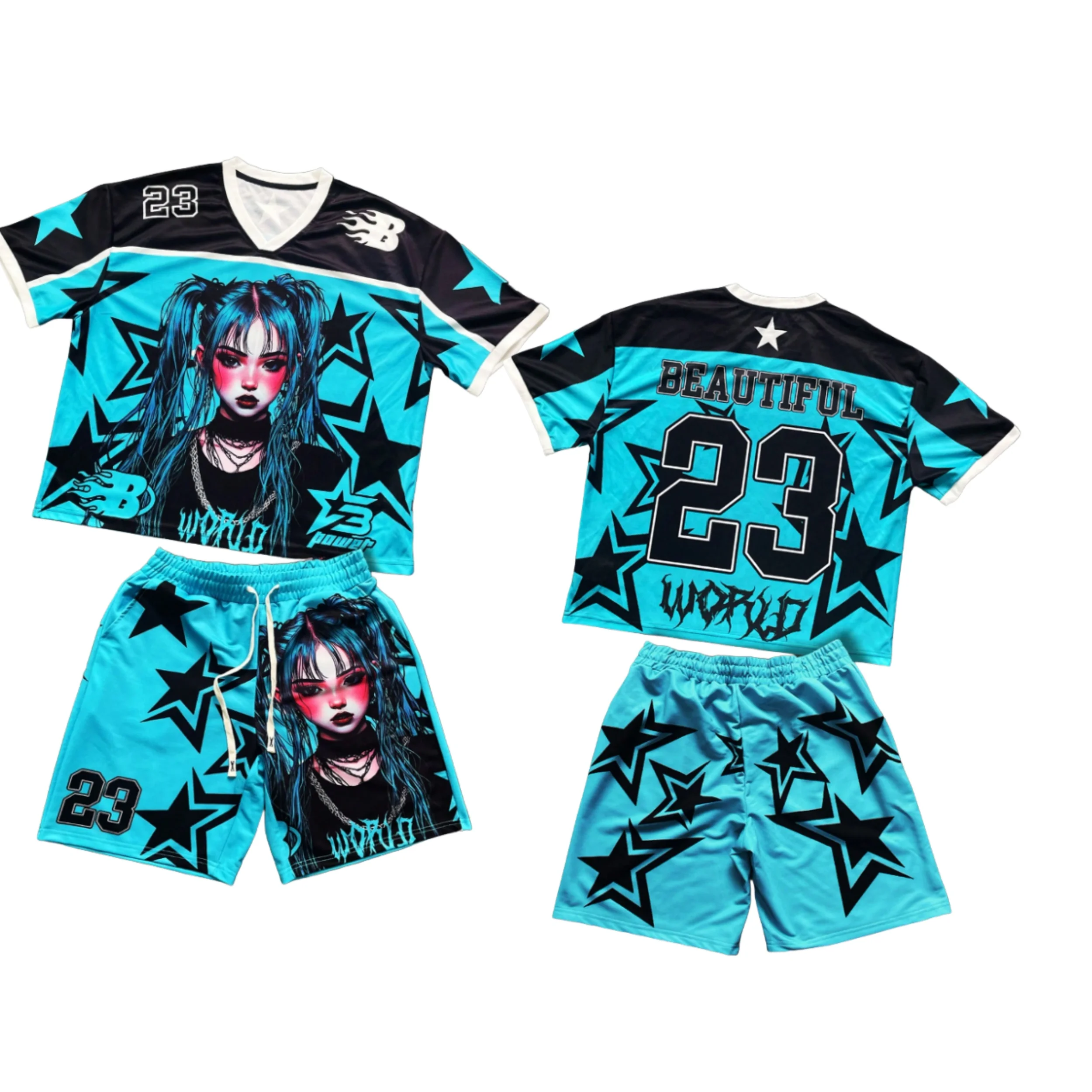 

2025/26 New Summer Set Hip Hop Y2K Jersey Element Oversized Korean Wave American Street Fashion Women's Top Shorts