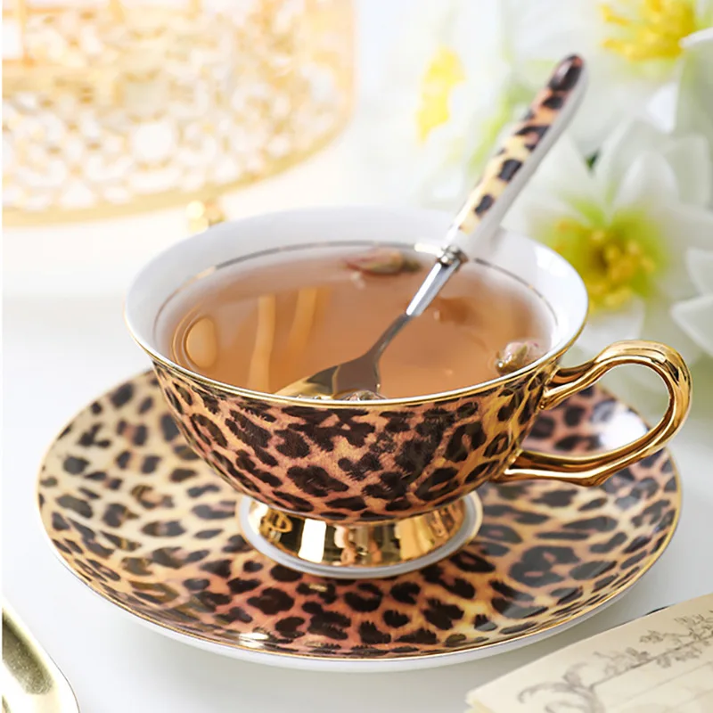 

230ML High-end Leopard Bone Porcelain Coffee Cup Plate Light Luxury European New Niche Afternoon Tea Cup And Saucer Set Ceramic