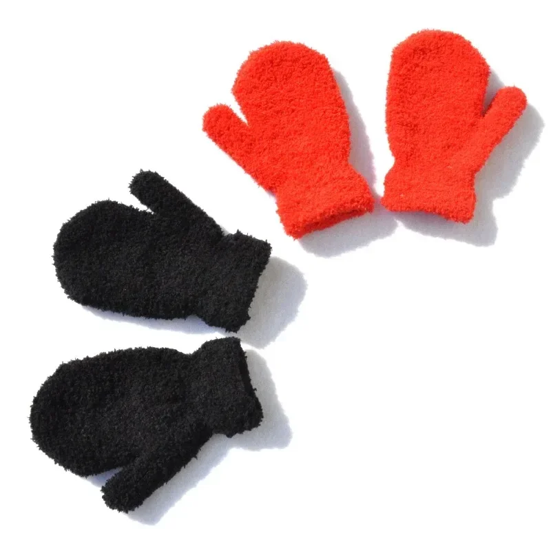 AliExpress MOONBIFFY Winter 5-11Y Children Coral Fleece Warm Gloves for Baby Students New Solid Color Mittens Outdoor Knitting Cycling Skiing Gloves