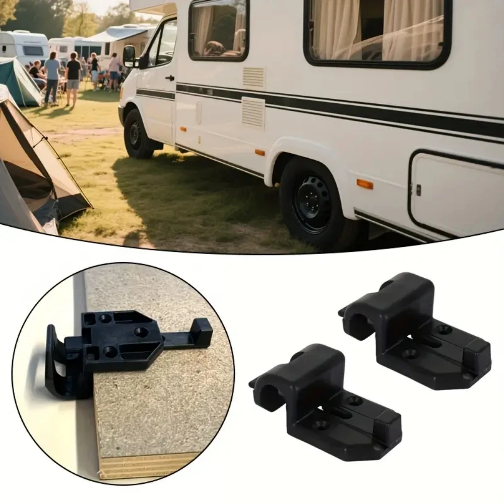 2PCS Caravan Black Sliding Table Rail Bracket Safety Catch Hook Motorhome Camper Accessories