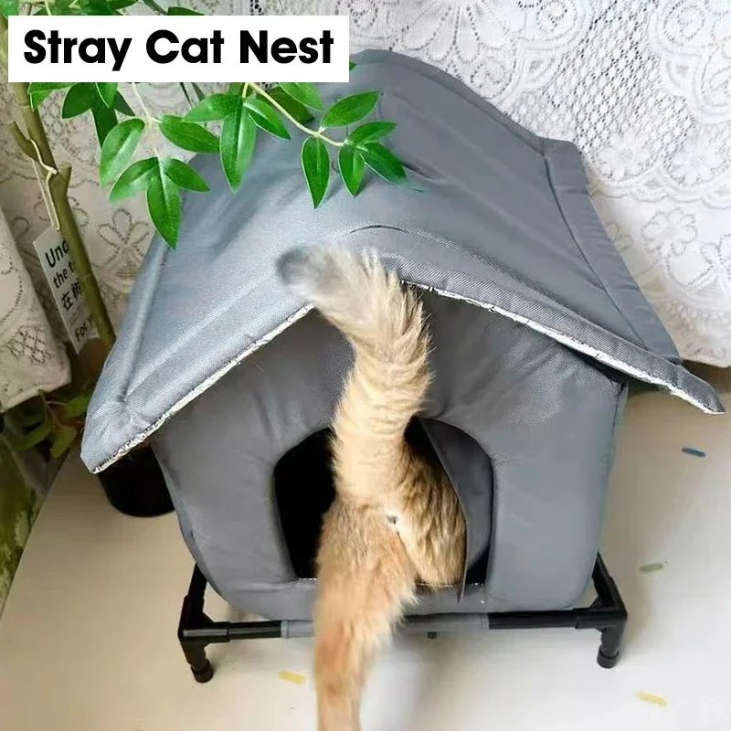 Stray Cat dog House Waterproof Elevated Kitty Pet House Pad Outdoor Winter Warm Pet Cave Washable Weatherproof Cat Shelter