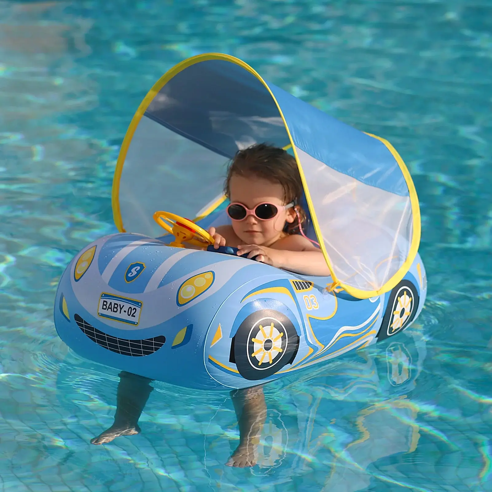 Kids Car Swimming Seat Float Ring Inflatable Infant Floating For Summer Swim Boat Circle Bathing Water Toy with Canopy