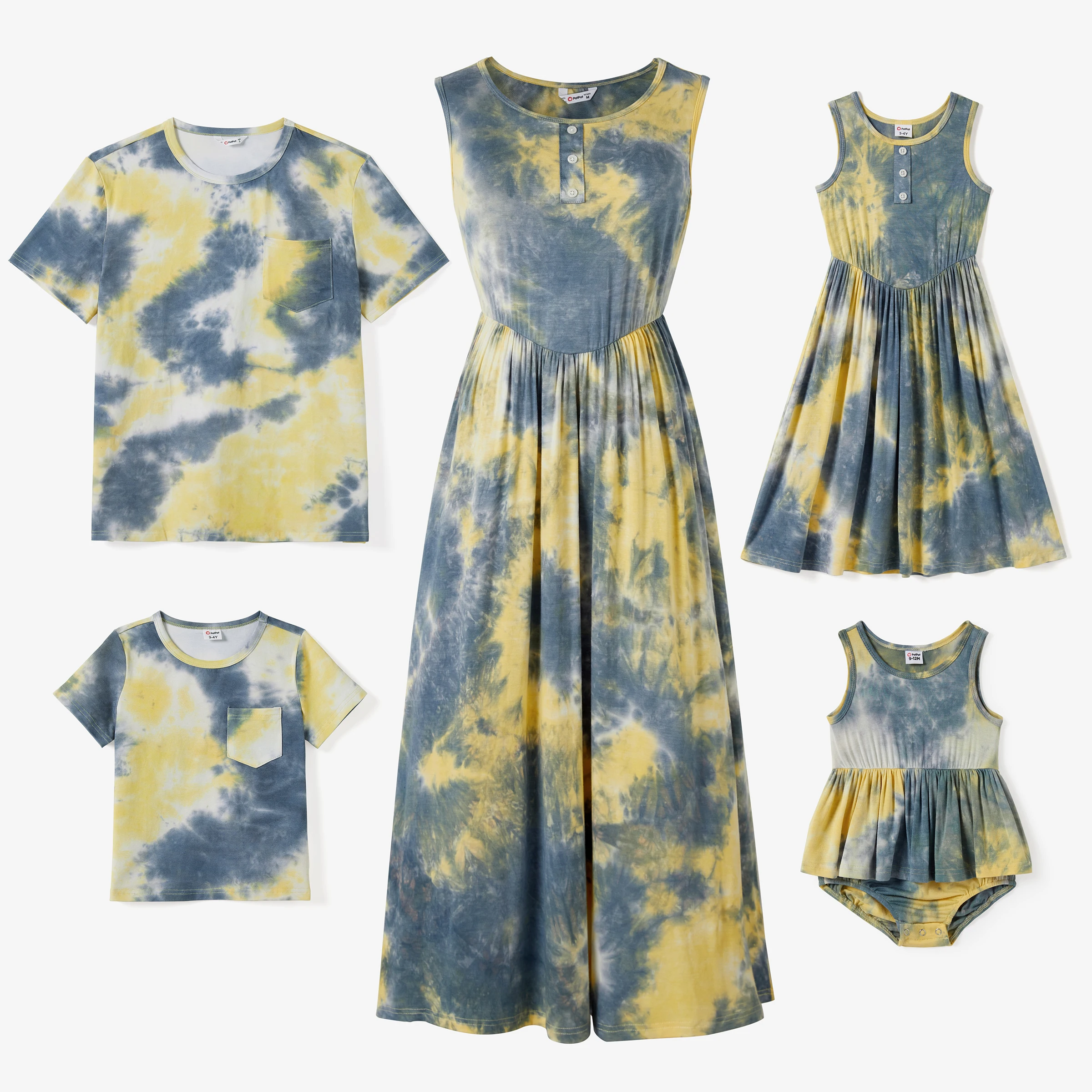 

PatPat Family Matching Tie-Dye Short Sleeves Tee and Button Design A-line Midi Dress