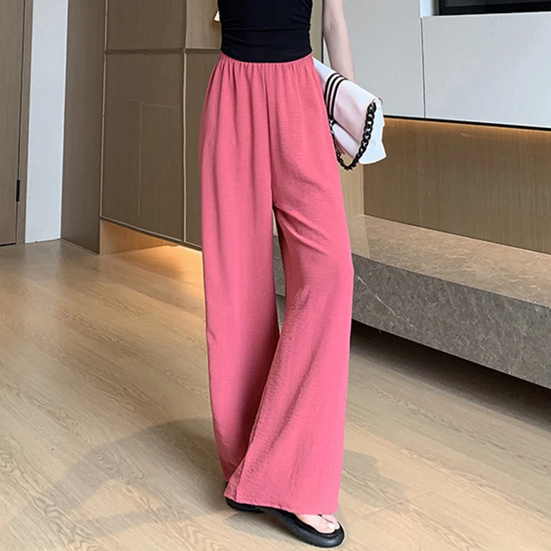 2026 New Summer Draped Solid Straight Pants Women Classic Simple High Waisted Wide Leg Pants Casual Loose Lazy Thin Trousers