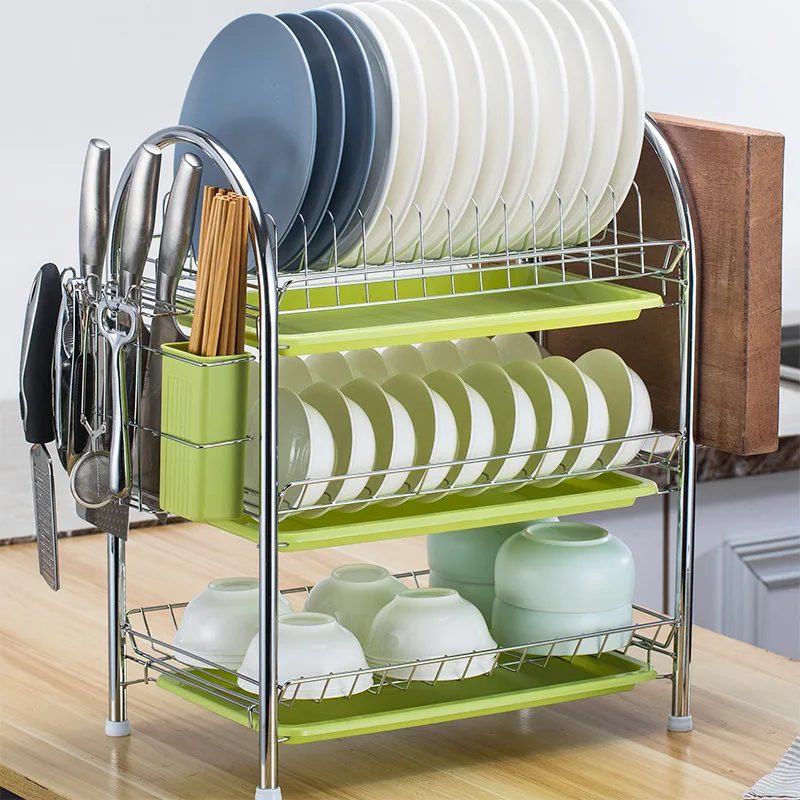 3-Tier Kitchen Dish Drying Rack Storage Shelf with Drain Board Countertop Dinnerware Organizer Kitchen Organizer Drainer