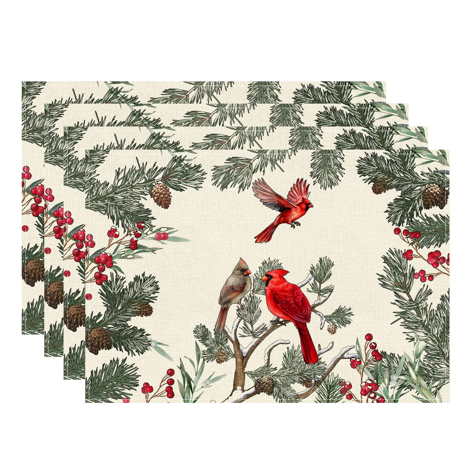 

Cardinal Birds Winter Pine Tree Christmas Xmas Placemats Table Mats for Party Home Kitchen Dining Table Decorations 12x18 Inch