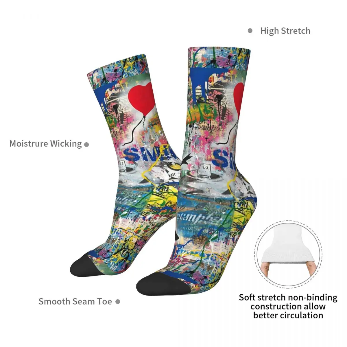 Balloon Girl Street Art Mashup Socks Harajuku Super Soft Stockings All Season Long Socks Accessories for Unisex Birthday Present