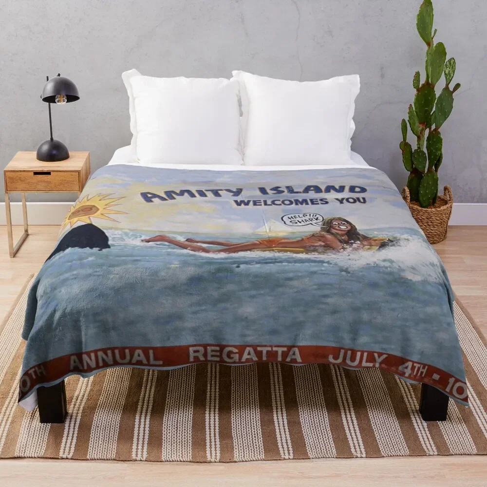 

Welcome To Amity Island Throw Blanket Flannels anime Plaid Blankets