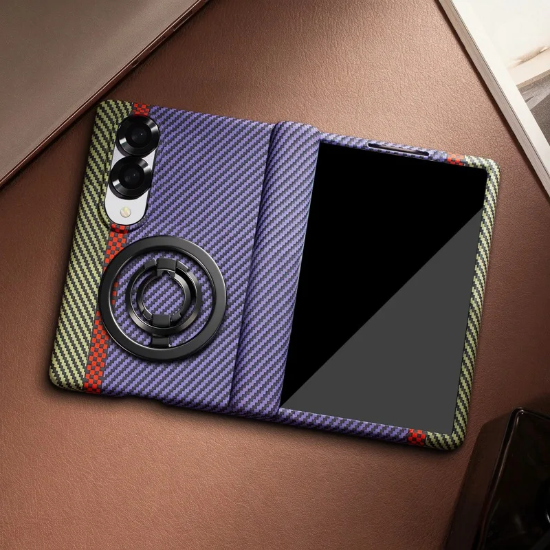 For Samsung Z Fold 8 Wide Rotatable Ring Holder Phone Case Hinge Protection Built-in Front Glass Film Shockproof Cover
