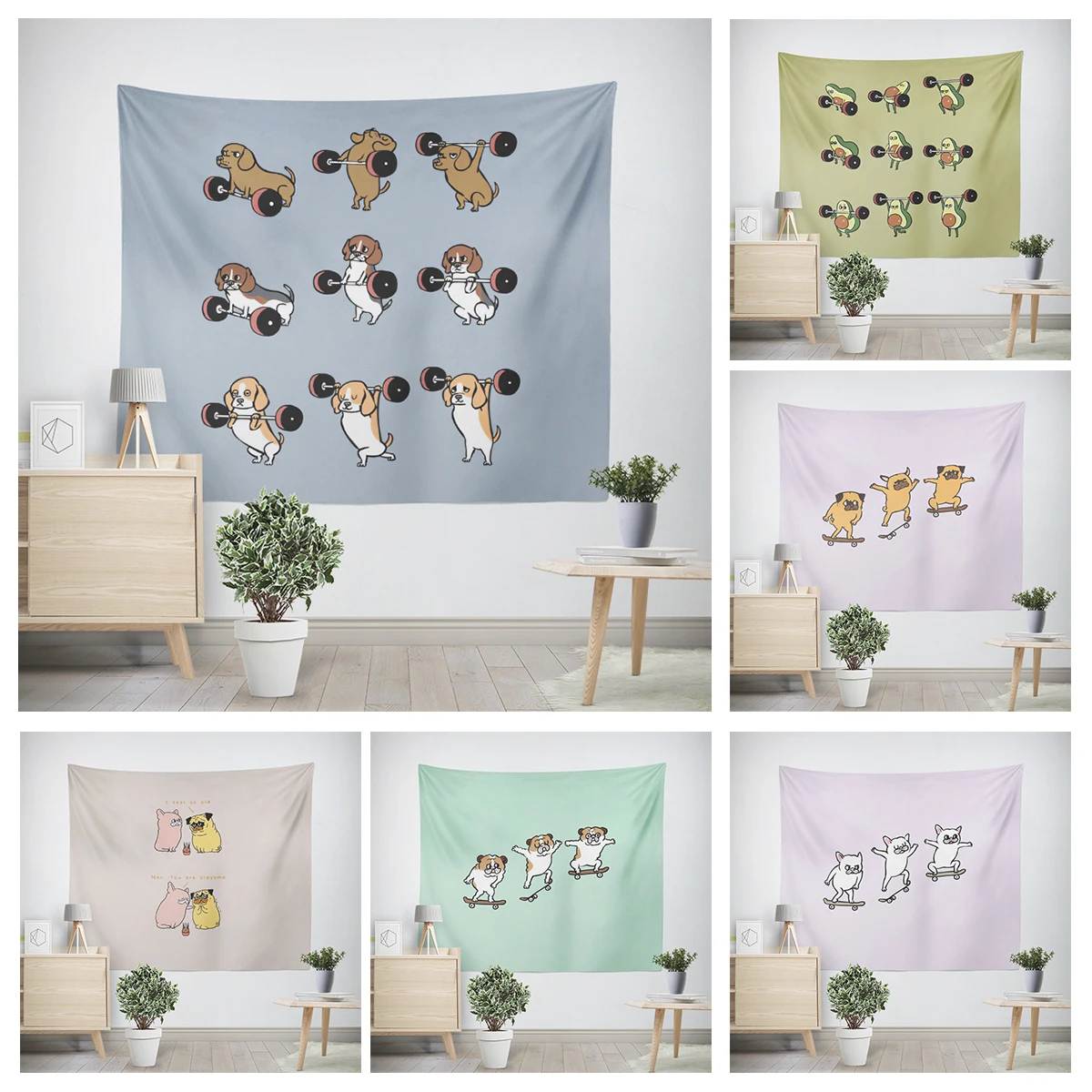 Home decorations modern room decor items wall tapestry aesthetic bedroom wall art large fabric tapestrys boho cute dog animal