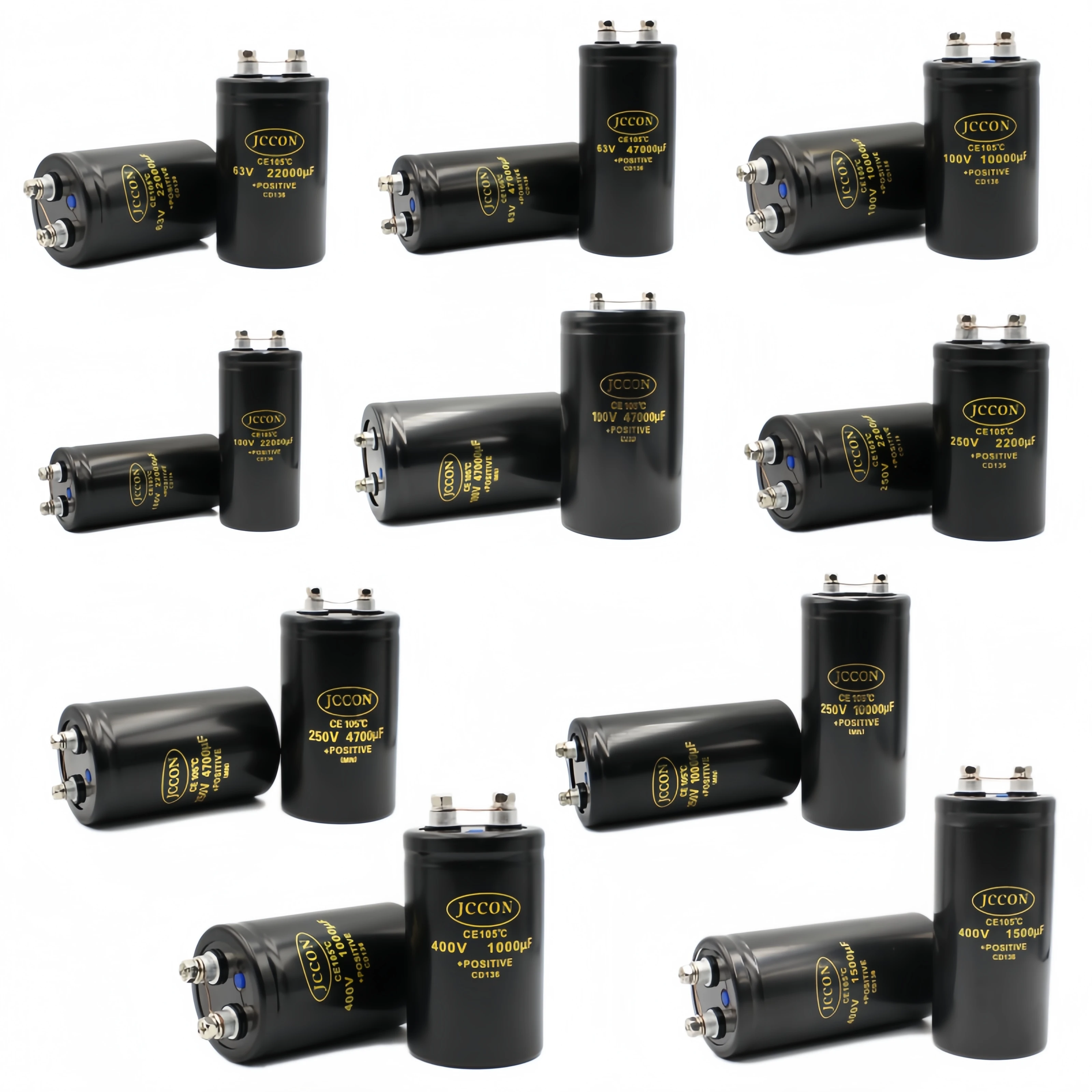 JCCON 63 100 250 400 450V 1000 1500 22000 3300uf 47000 MFD Aluminum Screw Audio Filtering Electrolytic Capacitor Bolt Capacitors