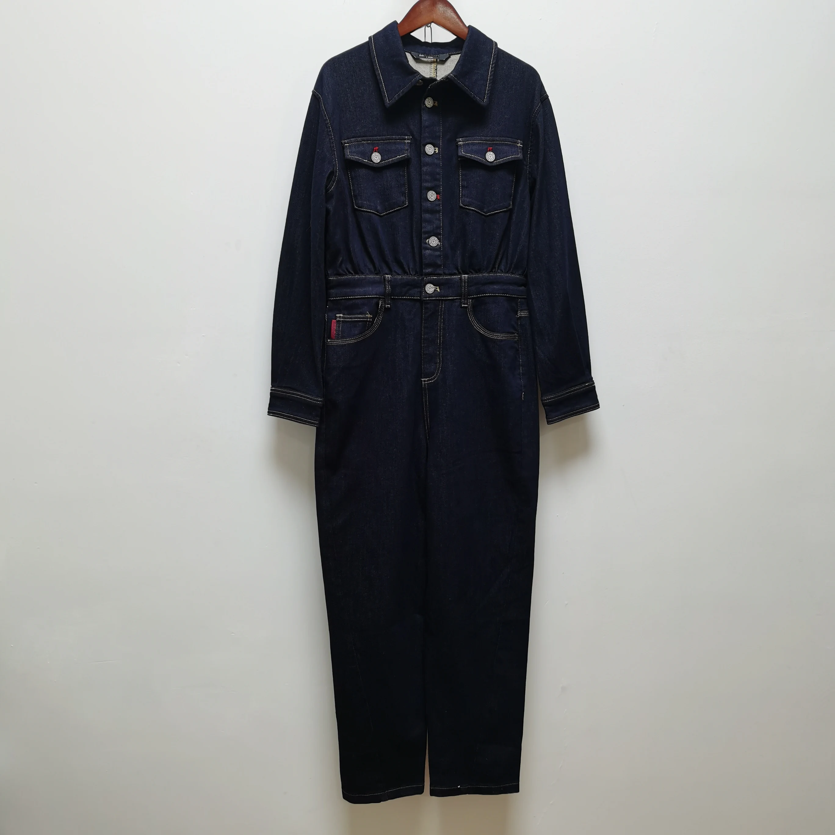 

True Blue Long Sve Комбинезон Повседневная одежда Джинсовый брючный костюм для женщин Длинная хлопчатобумажная ткань с высокой талией Без фирменных трендов