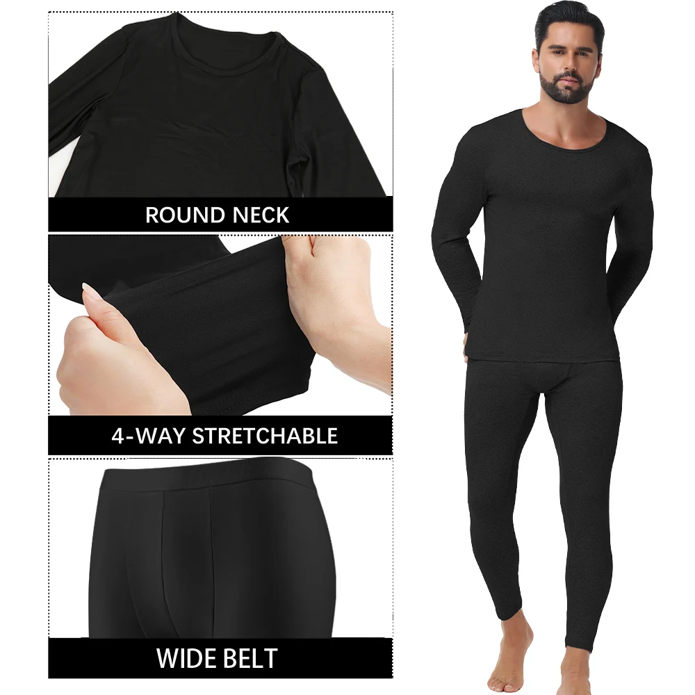 طقم ملابس داخلية حرارية للرجال مبطن بالصوف، طبقة أساسية طويلة دافئة من Johns، الجزء العلوي من الأسفل لتدفئة الطقس البارد والشتاء ​