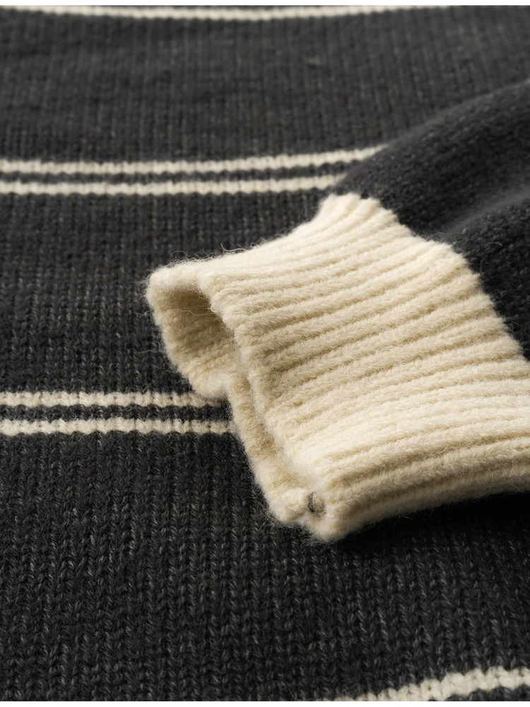 Slim Fit Long Sve Strickpullover Damen SLE Retro ey Stripe Collared Overalls Vielseitiges Herbst-Top für Studenten