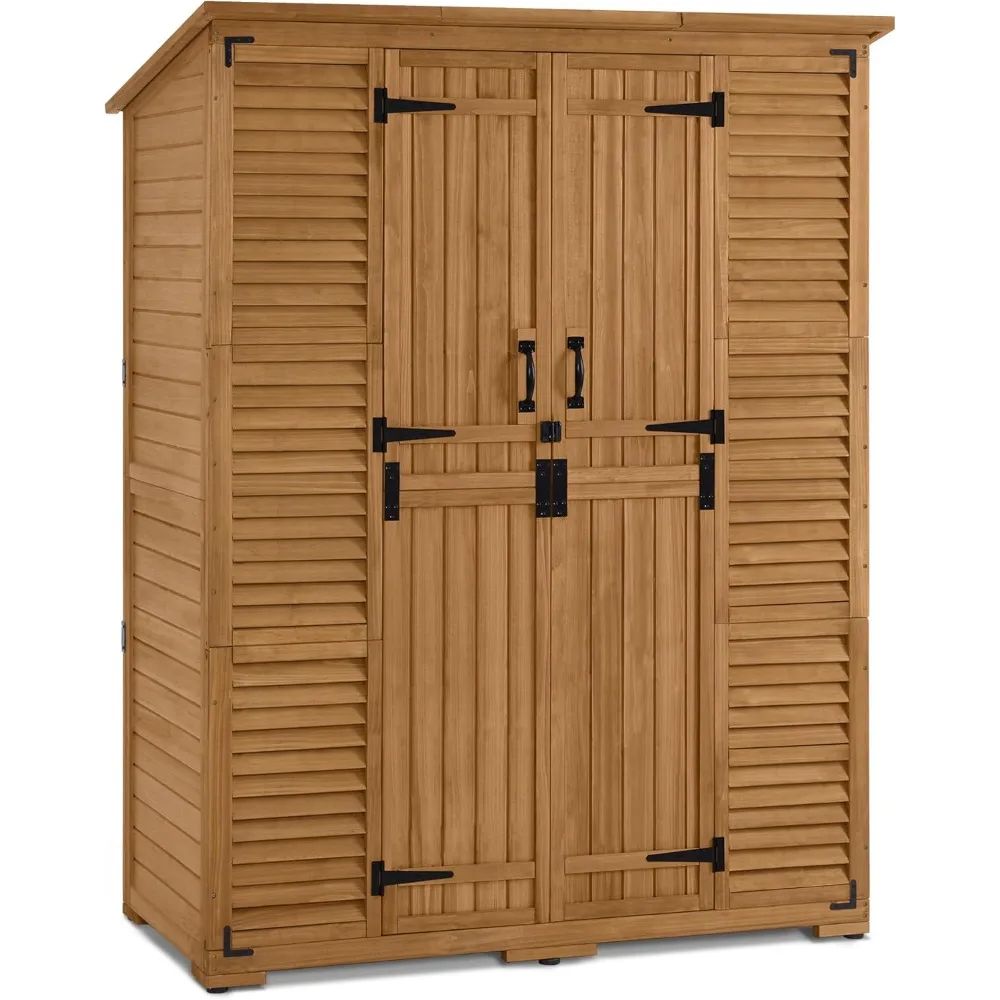 Outdoor Storage Shed 6 Shelves, Outside Wooden Storage Cabinet Double Lockable Doors, Oversize Garden Tool Shed with Waterproof