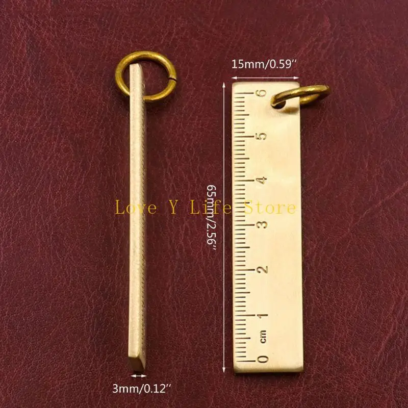 L74C Lovely Copper Straight Ruler 6cm for Creative Keychain 3mm Thickened Brass School Office Stationery Measuring Drawing To