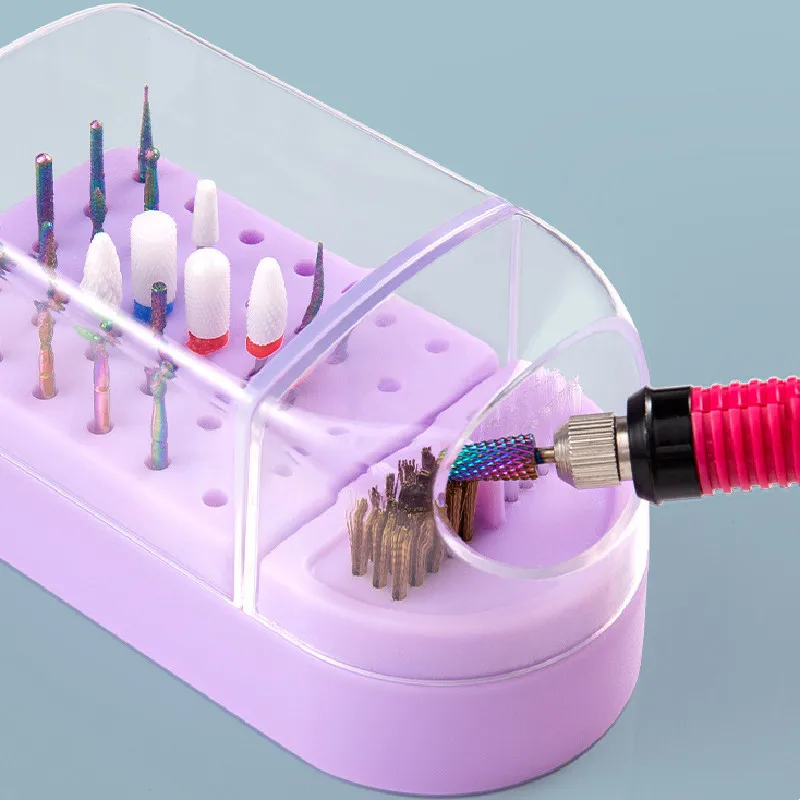 네일 광택제 헤드 비트 방진 디스플레이 보관 비트 박스, 네일 샌딩 헤드 클린 브러시 매니큐어 보관 상자 도구, 2 인 1, 30 홀