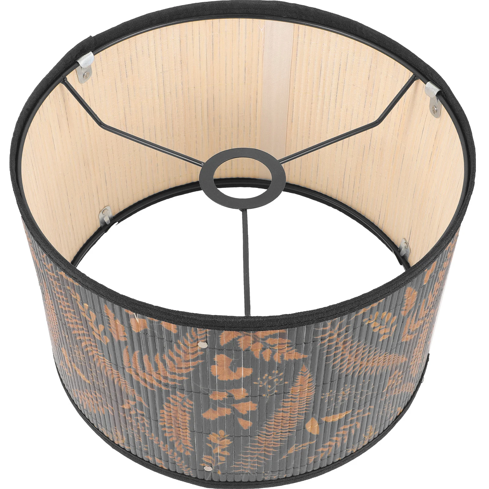 

Bamboo Lampshade Drum Design Metal Frame Printed Cover For Table Lamp Bedroom Modern Rustic Shade Replacement Lighting