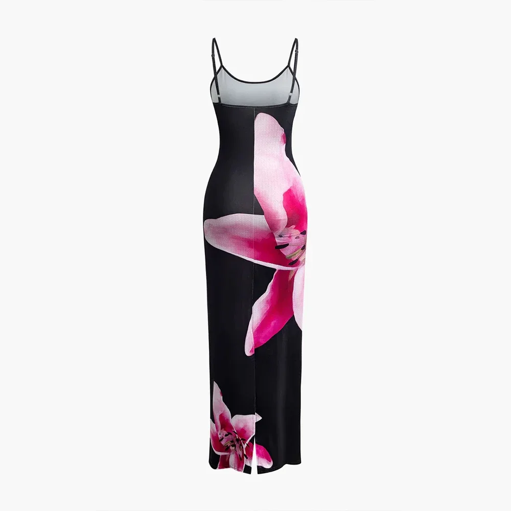 CPSYMYM robes printemps été robes Spaghetti sangle sans manches coupe florale mince Cami robes pour les femmes