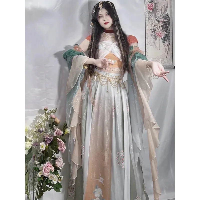 

111, www, новинка Hanfu, женский элемент Feitian Han, экзотический шарм, одежда для классических танцев принцессы в западном регионе