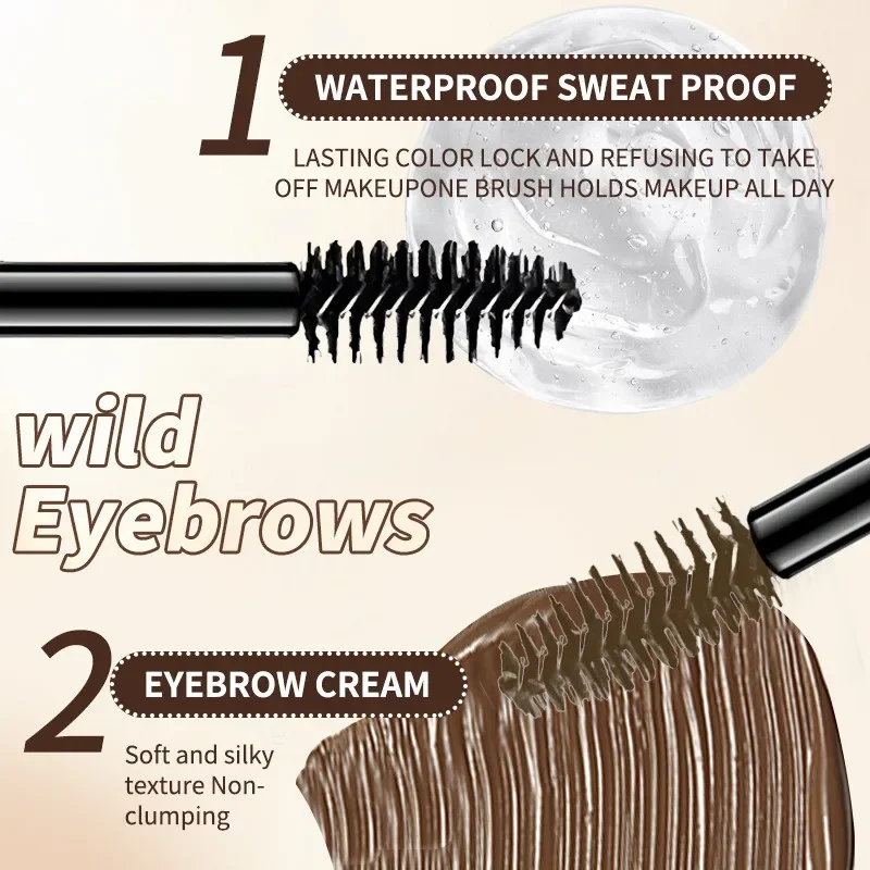 Gel crème pour sourcils 2 en 1 à double extrémité, résistant aux taches, imperméable, résistant à la sueur, teinte longue durée pour sourcils, traits naturels semblables à des cheveux