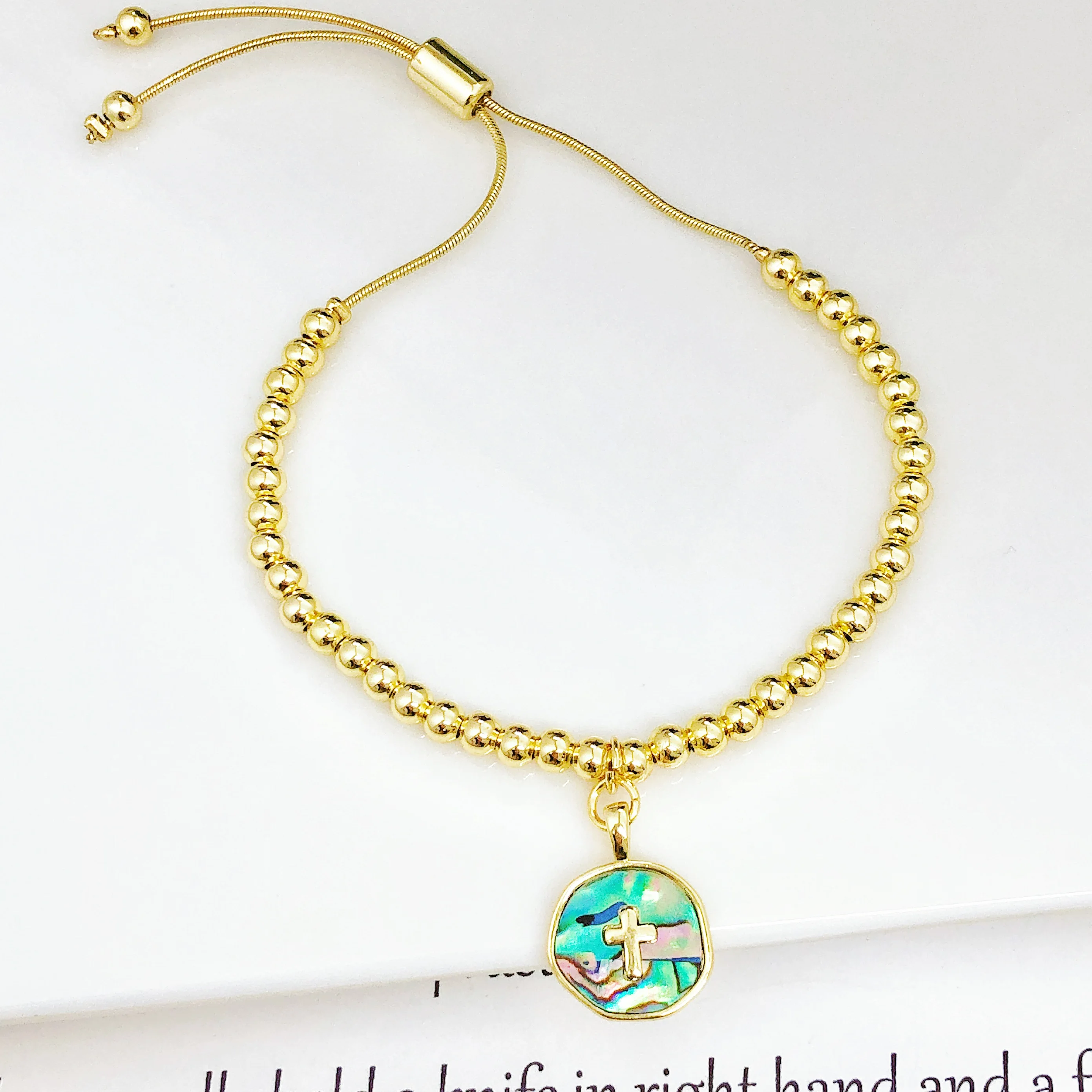 Simple Round Cross Copper Bead Chain Bracelet Adjustable Drawstring Charm Bracelet Classic for Men Women Party Wedding Jewelry