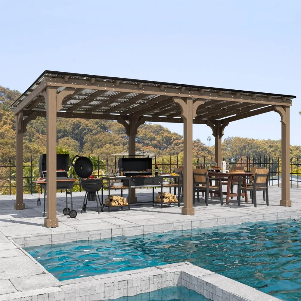 

10x20FT Outdoor Patio Gazebo with 5.5" Width Wood Posts, BBQ Backyard Shelter with Cedar Frame, Grill Gazebo