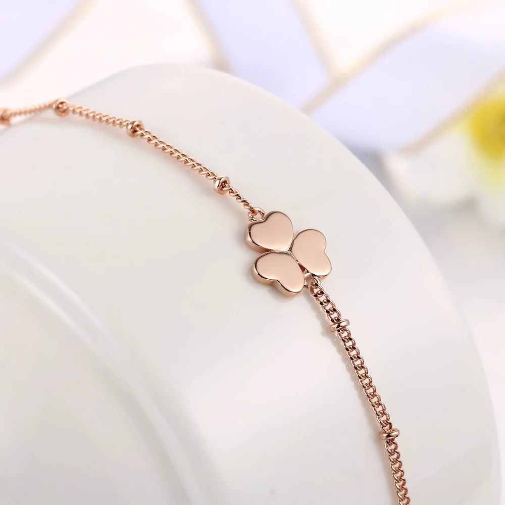 Heart Clover Charming Bracelet Rose Gold Color Jewelry Party Wedding Gift For Women Top Quality H142