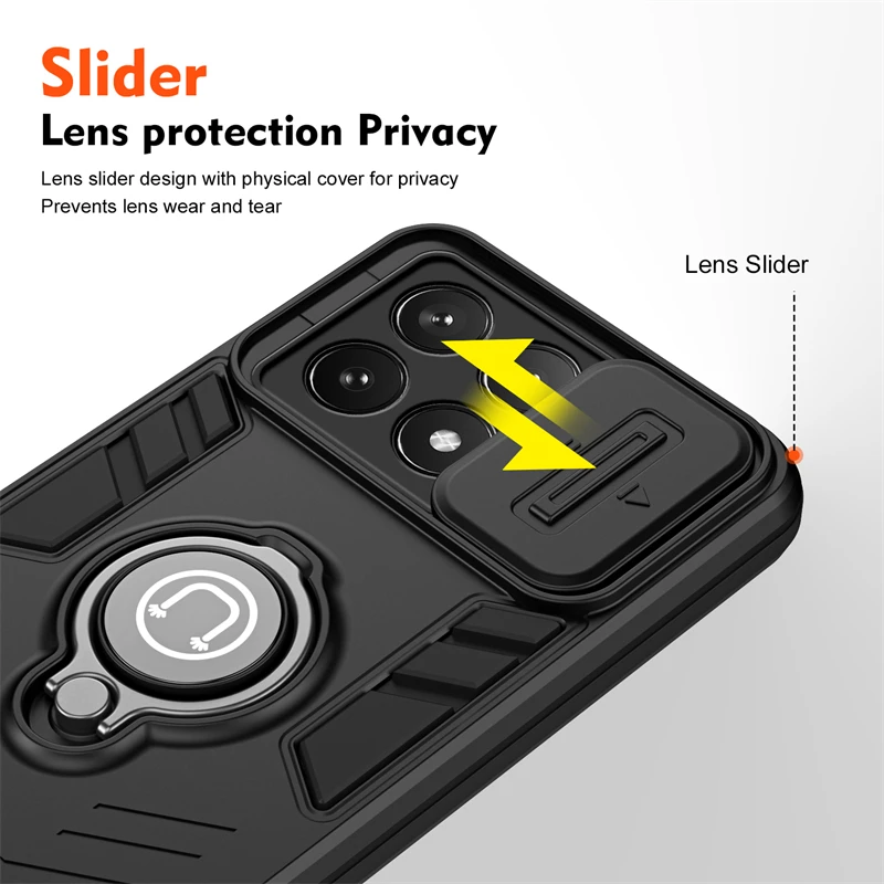 Car Magnetic Holder Shockproof Armor Case For Xiaomi Poco X6 Pro Slide Camera Cover For PocoX6 PocoX6pro Poko Little X 6 X6Pro