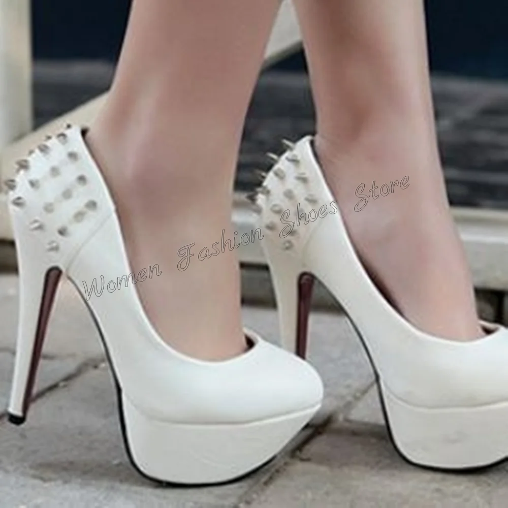 White Platform Rivet Decor Sandals Thin High Heels Matte Leather High Heel Shoes for Women Heels 2024 New Zapatos Para Mujere