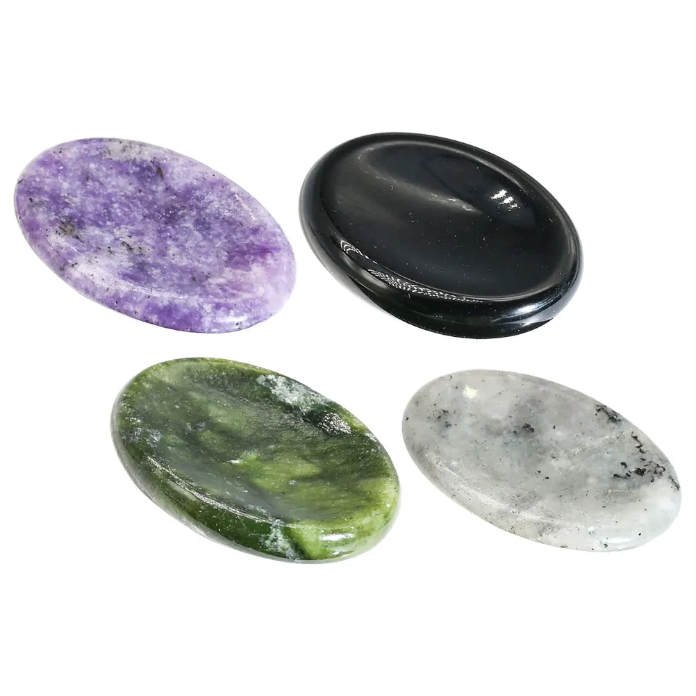 

4 Pcs Facial Gua Scraper Natural Crystal Massage Tool Stress Relief Worry Stones Portable Thumb Scraper Round Edge Mixed