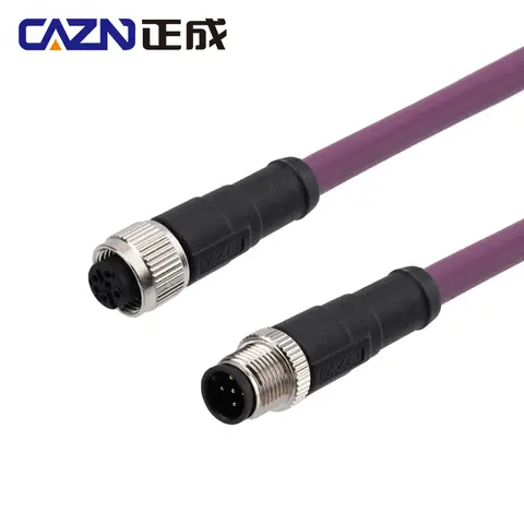 Ethernet M12 Connector 5 pin A code male to female purple jacket Waterproof Cable CANopen  Ethernet Cable Connector